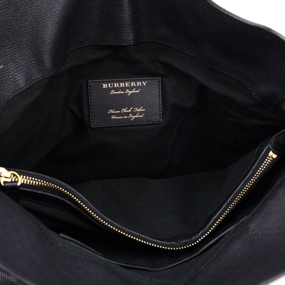 Burberry Black Leather & Check Cornwall Hobo Bag