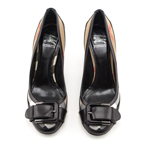 Burberry Black & Nova Check Buckle Pumps Size US 8.5  | EU 38.5