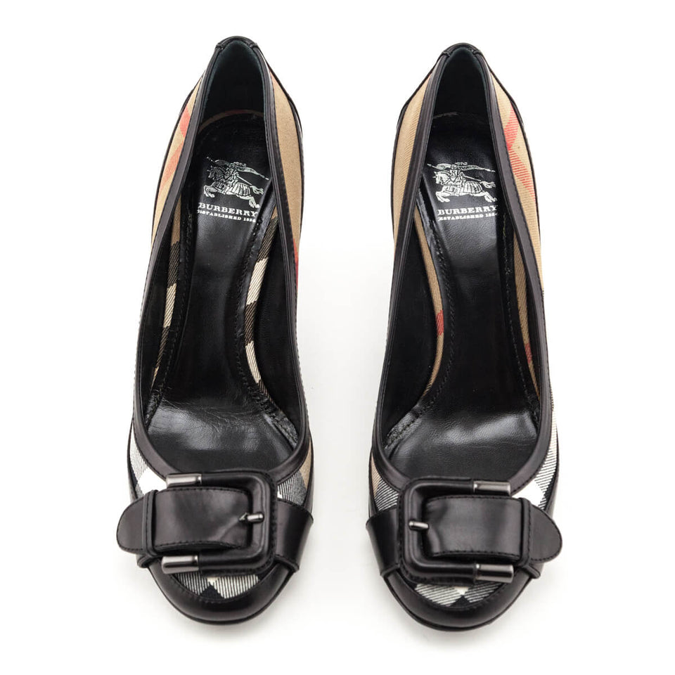 Burberry Black & Nova Check Buckle Pumps Size US 8.5  | EU 38.5