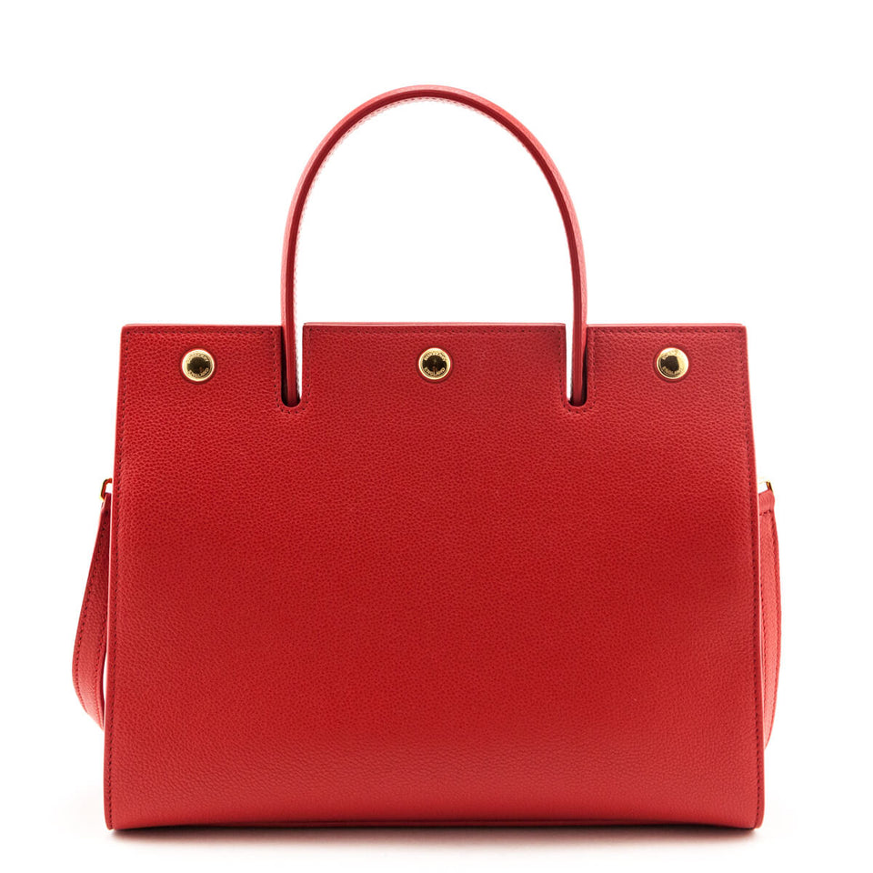 Burberry Bright Red Grained Calfskin Small Two-Handle Title Bag