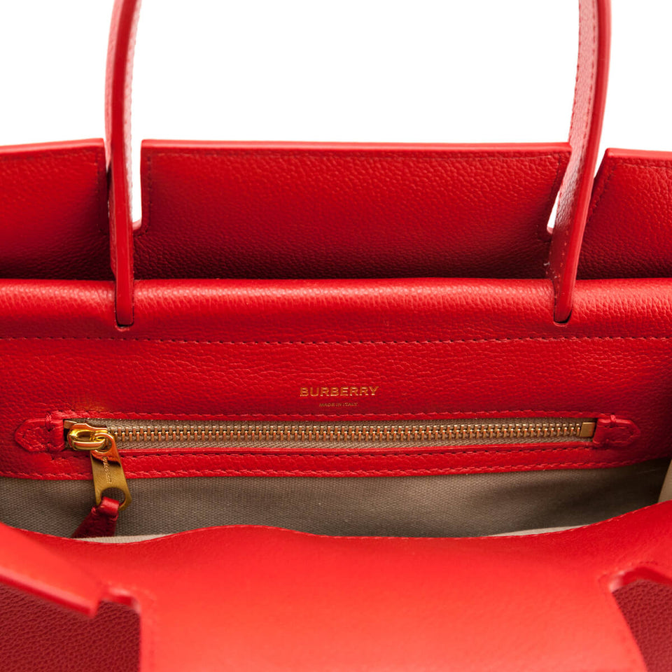Burberry Bright Red Grained Calfskin Small Two-Handle Title Bag