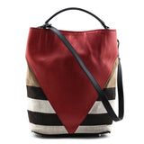 Burberry Check Canvas & Red Chevron Calfskin Susanna Medium Hobo Bag
