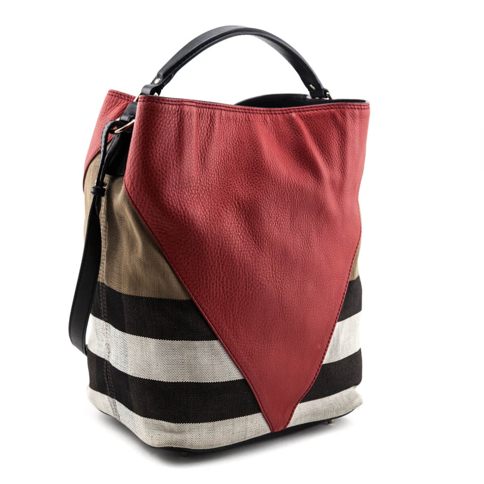 Burberry Check Canvas & Red Chevron Calfskin Susanna Medium Hobo Bag