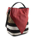 Burberry Check Canvas & Red Chevron Calfskin Susanna Medium Hobo Bag