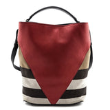 Burberry Check Canvas & Red Chevron Calfskin Susanna Medium Hobo Bag