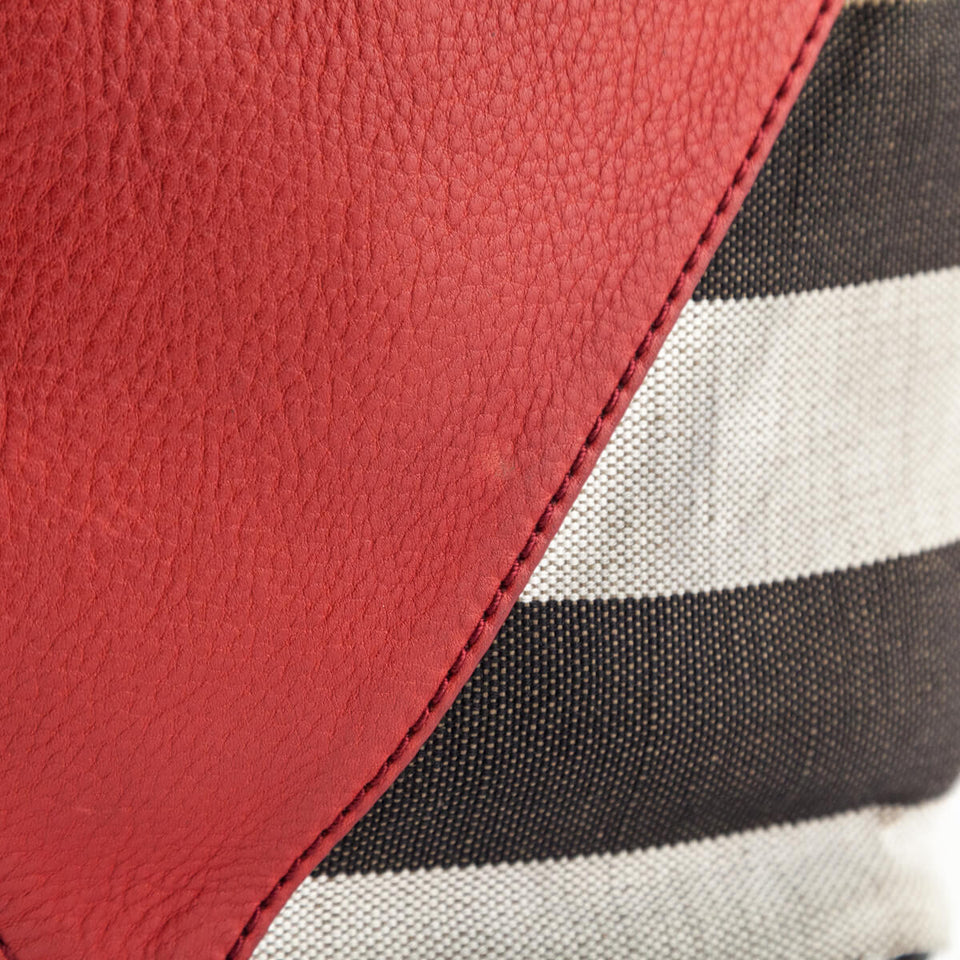 Burberry Check Canvas & Red Chevron Calfskin Susanna Medium Hobo Bag