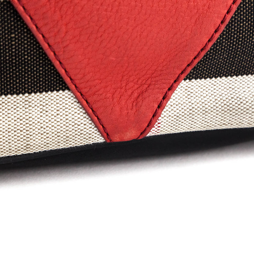 Burberry Check Canvas & Red Chevron Calfskin Susanna Medium Hobo Bag