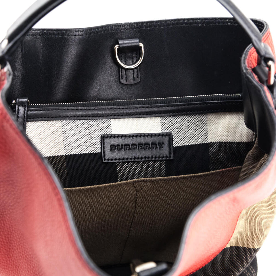 Burberry Check Canvas & Red Chevron Calfskin Susanna Medium Hobo Bag