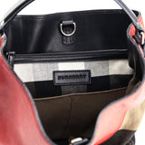 Burberry Check Canvas & Red Chevron Calfskin Susanna Medium Hobo Bag