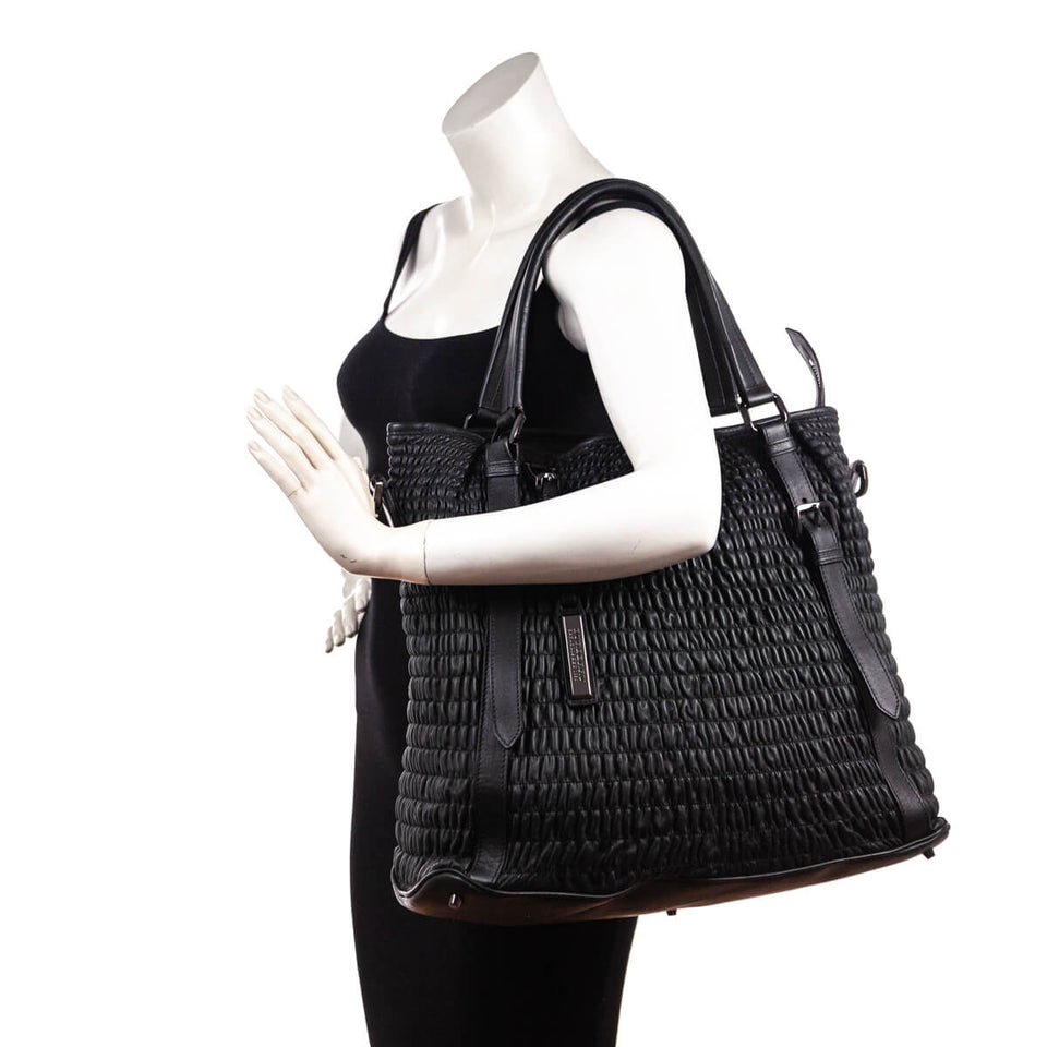 Burberry Dark Green Ruched Leather Large Lowry Satchel