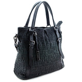 Burberry Dark Green Ruched Leather Large Lowry Satchel
