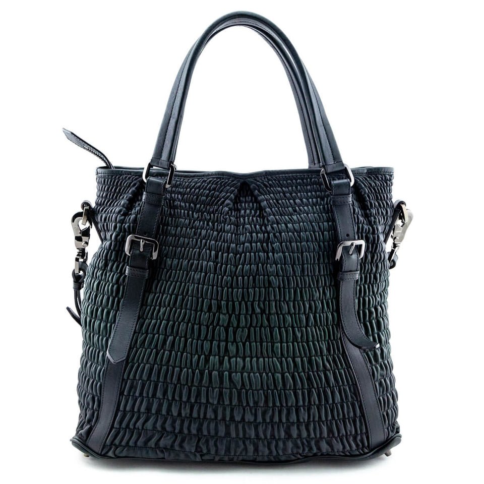 Burberry Dark Green Ruched Leather Large Lowry Satchel