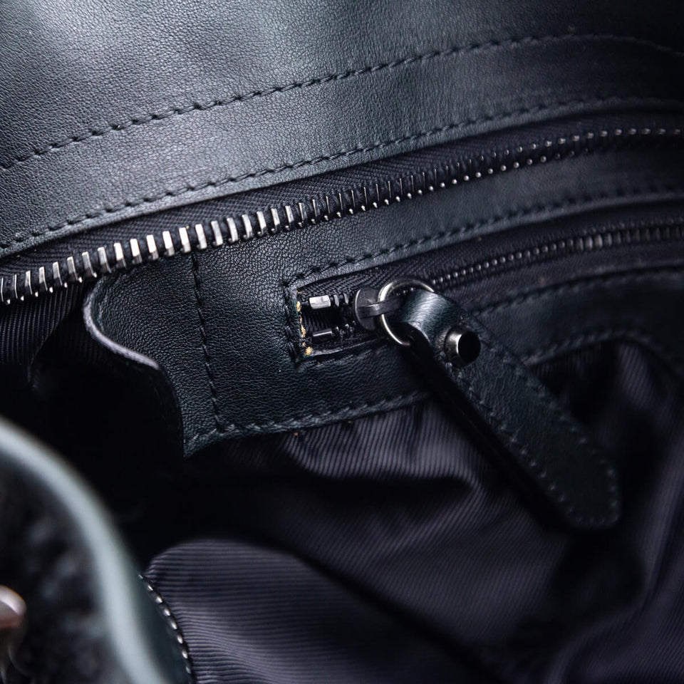 Burberry Dark Green Ruched Leather Large Lowry Satchel
