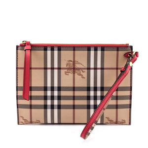 Burberry Haymarket Check Red Calfskin Pouch