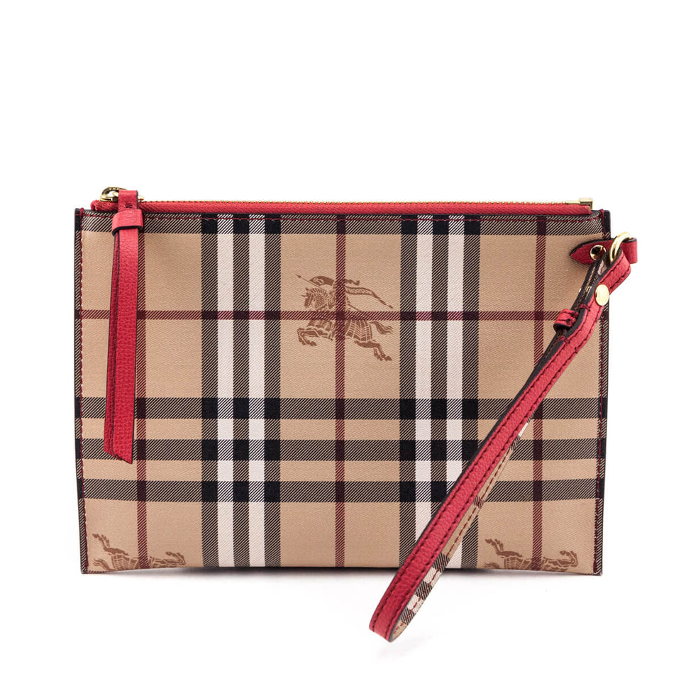 Burberry Haymarket Check Red Calfskin Pouch