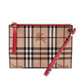 Burberry Haymarket Check Red Calfskin Pouch