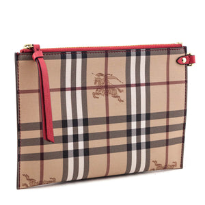 Burberry Haymarket Check Red Calfskin Pouch