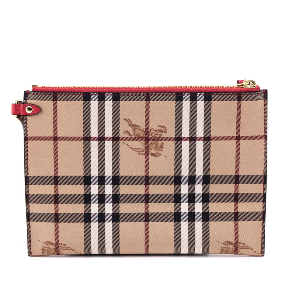 Burberry Haymarket Check Red Calfskin Pouch