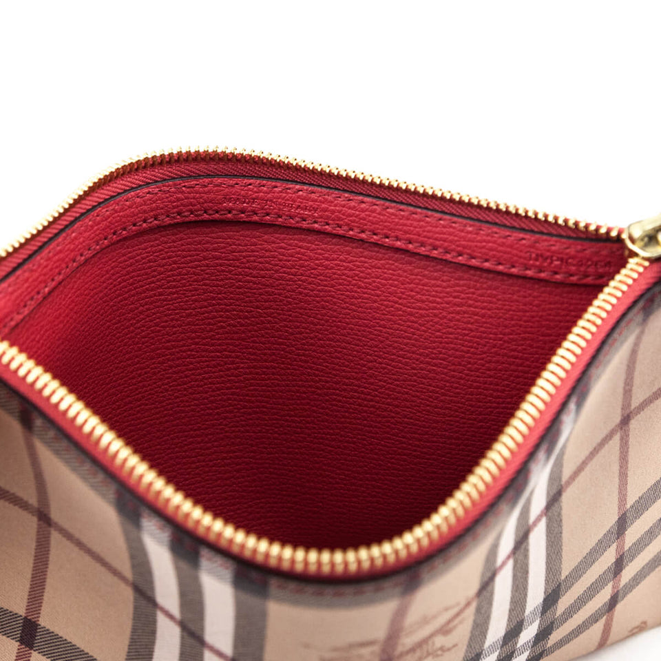 Burberry Haymarket Check Red Calfskin Pouch