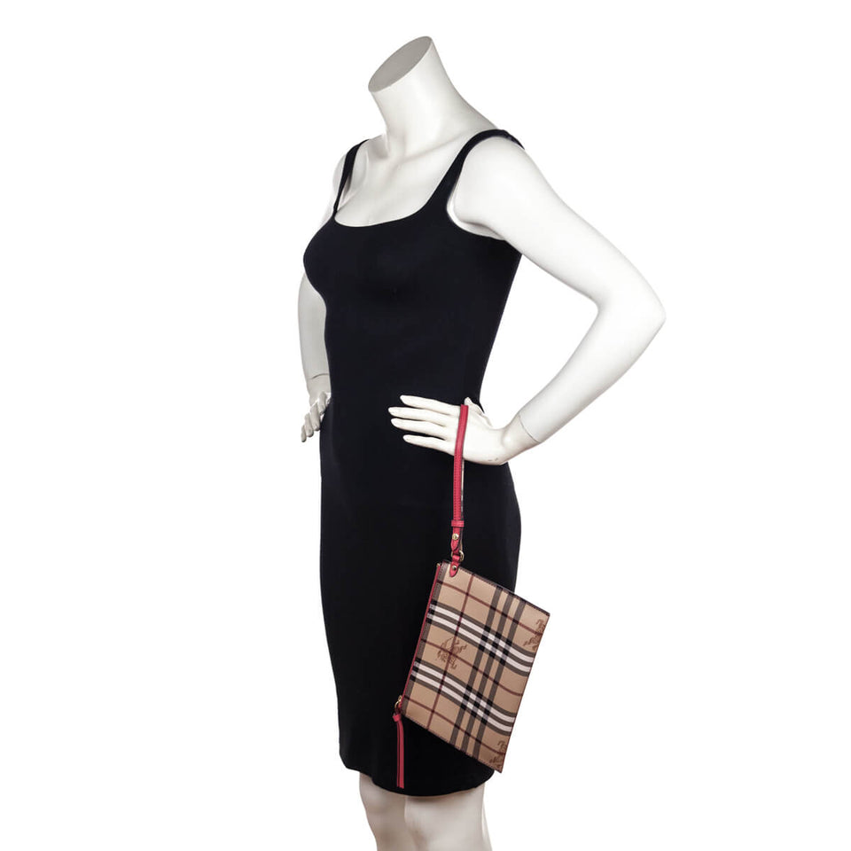 Burberry Haymarket Check Red Calfskin Pouch