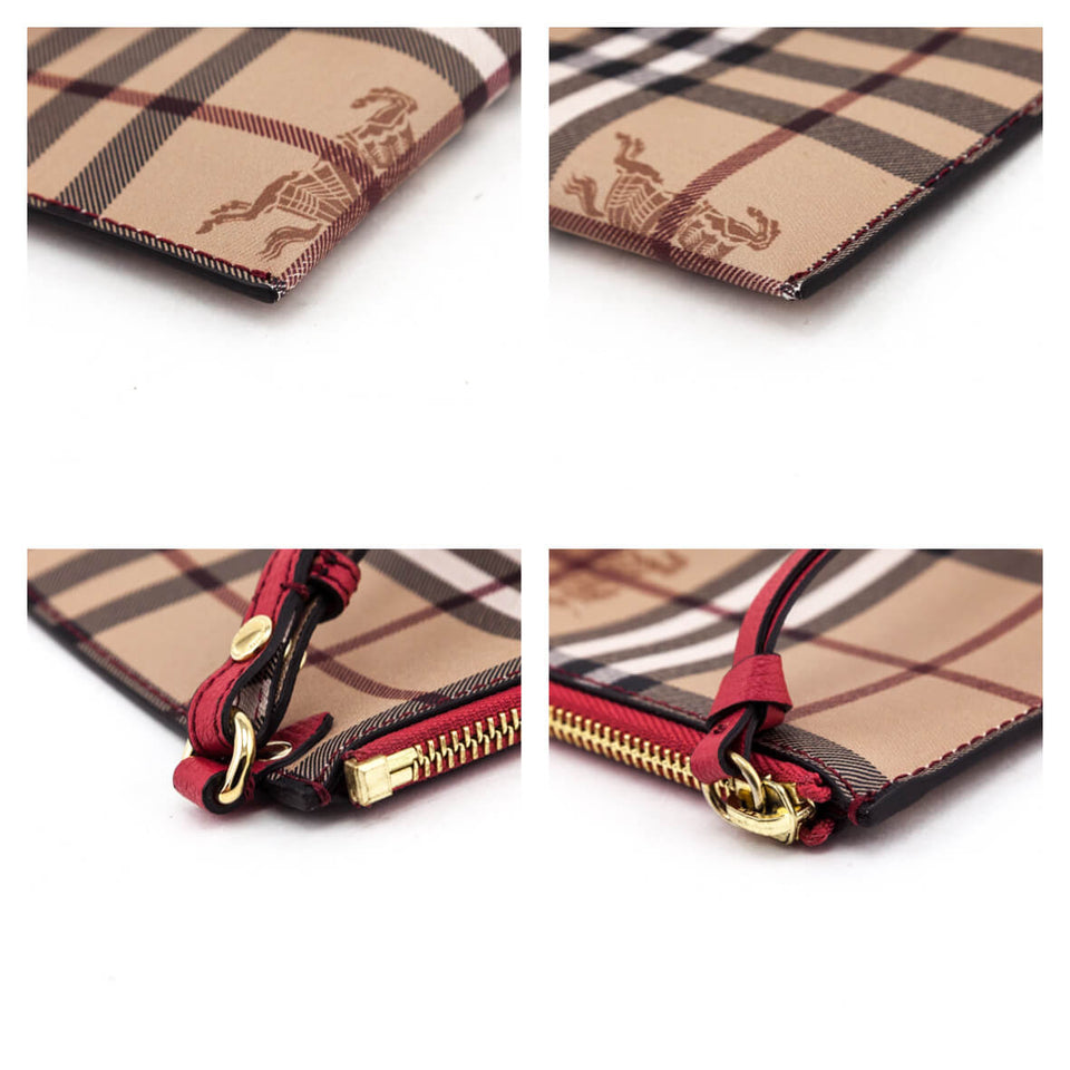 Burberry Haymarket Check Red Calfskin Pouch