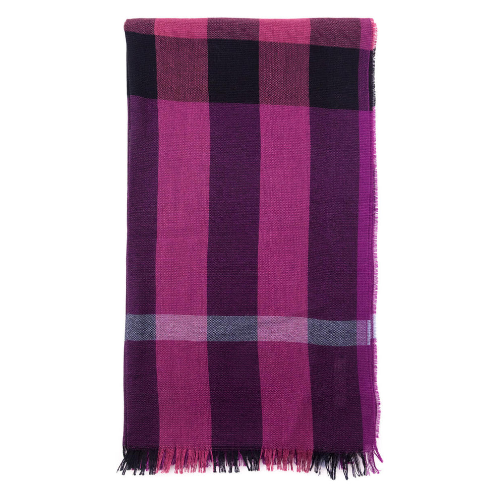 Burberry Magenta Silk & Cashmere Check Scarf