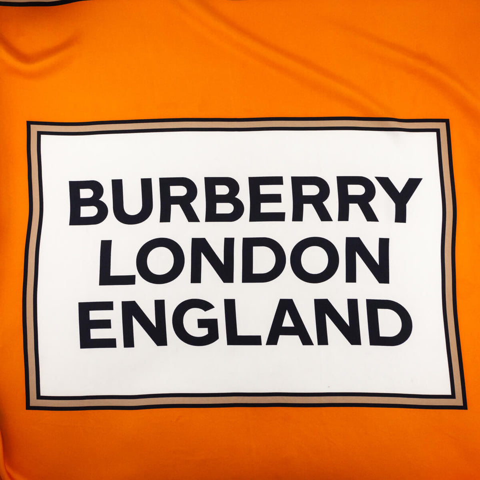 Burberry Orange Silk London England Logo Scarf