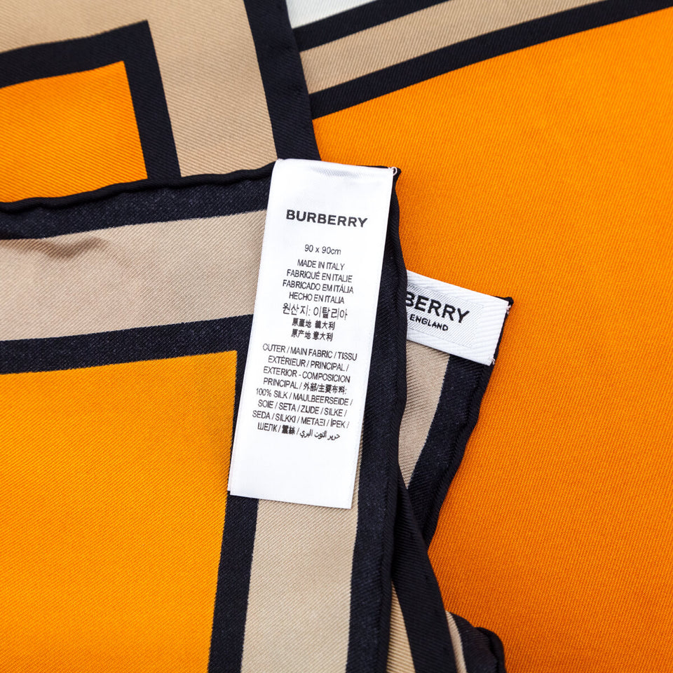 Burberry Orange Silk London England Logo Scarf