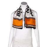 Burberry Orange Silk London England Logo Scarf