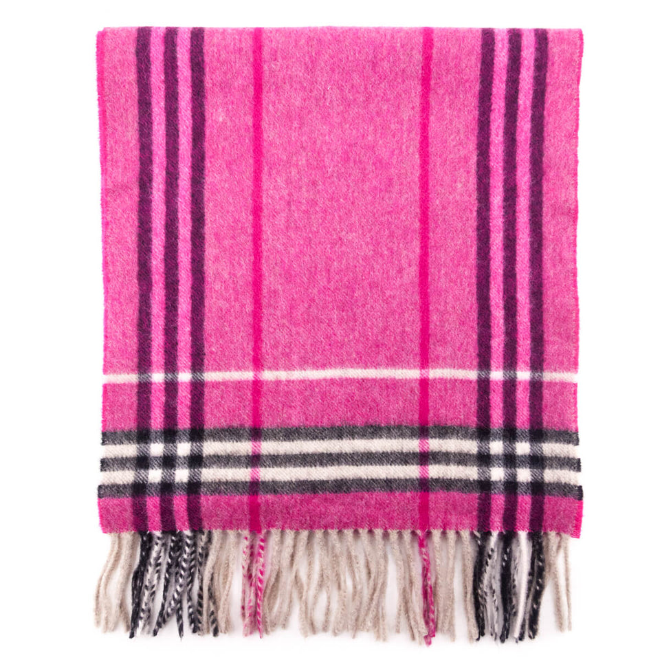 Burberry Pink Cashmere & Wool Check Scarf