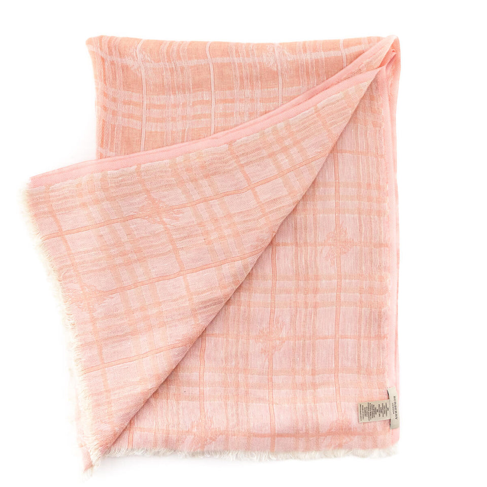 Burberry Pink Linen Blend Check Oblong Scarf