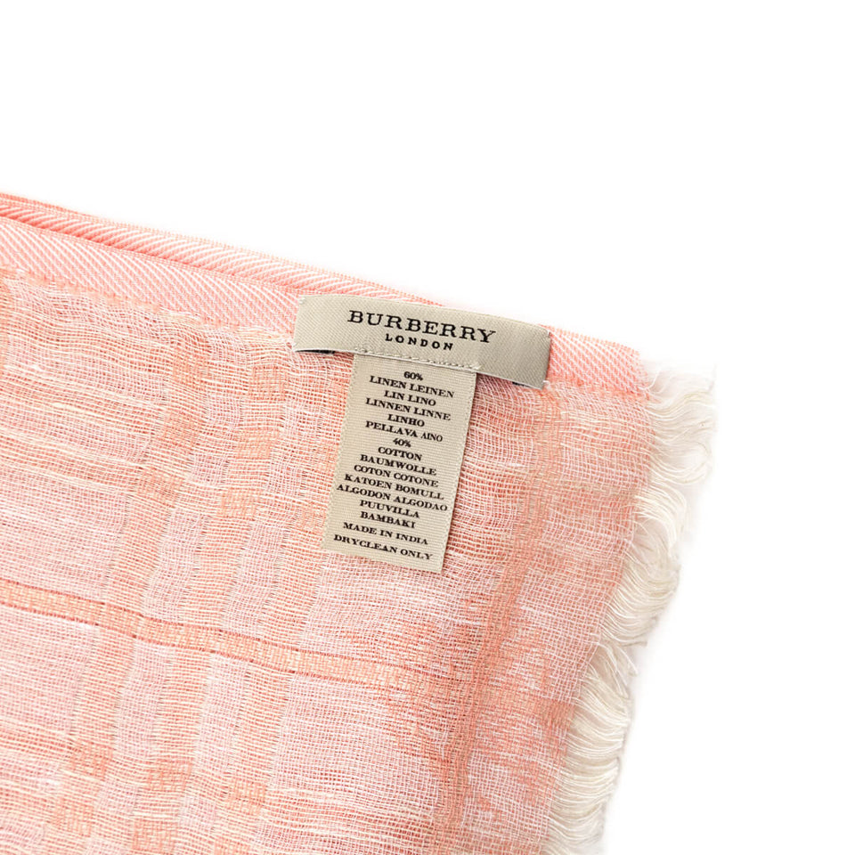 Burberry Pink Linen Blend Check Oblong Scarf