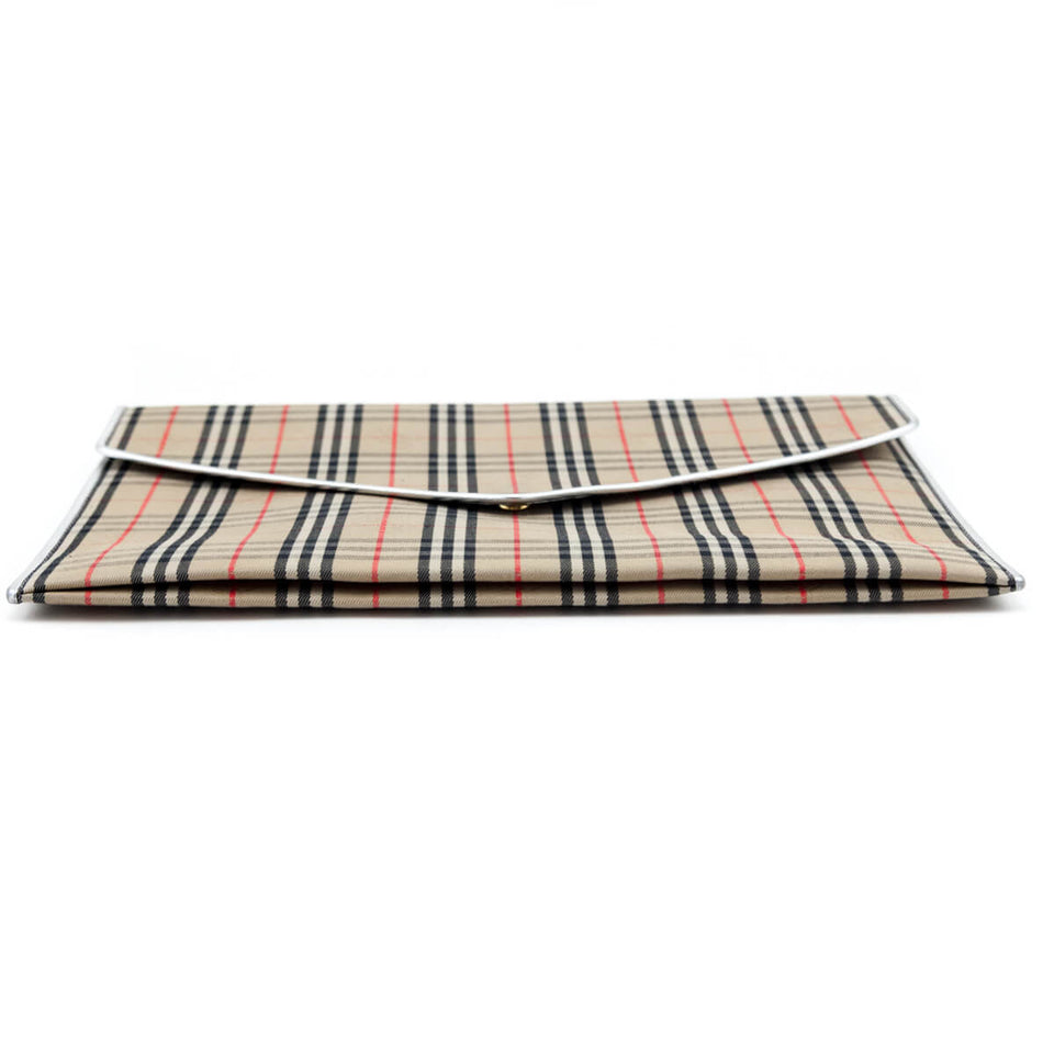 Burberry Silver Canvas Smooth Calfskin 1983 Knight Check Envelope Clutch