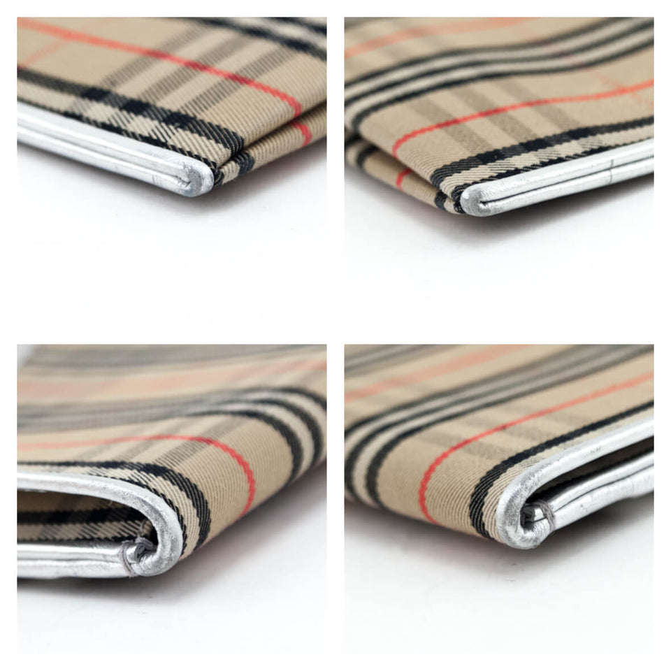 Burberry Silver Canvas Smooth Calfskin 1983 Knight Check Envelope Clutch