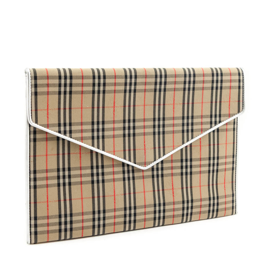 Burberry Silver Canvas Smooth Calfskin 1983 Knight Check Envelope Clutch