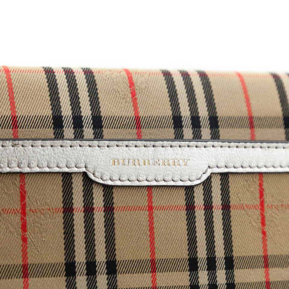 Burberry Silver Canvas Smooth Calfskin 1983 Knight Check Envelope Clutch
