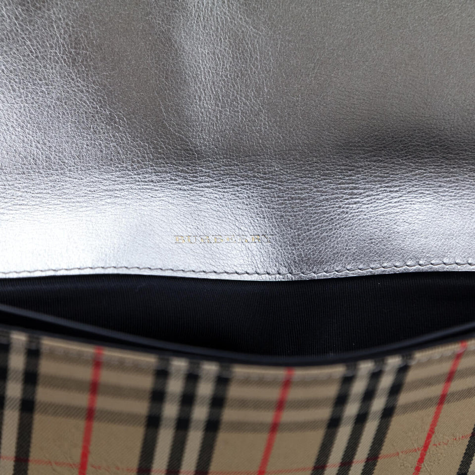 Burberry Silver Canvas Smooth Calfskin 1983 Knight Check Envelope Clutch