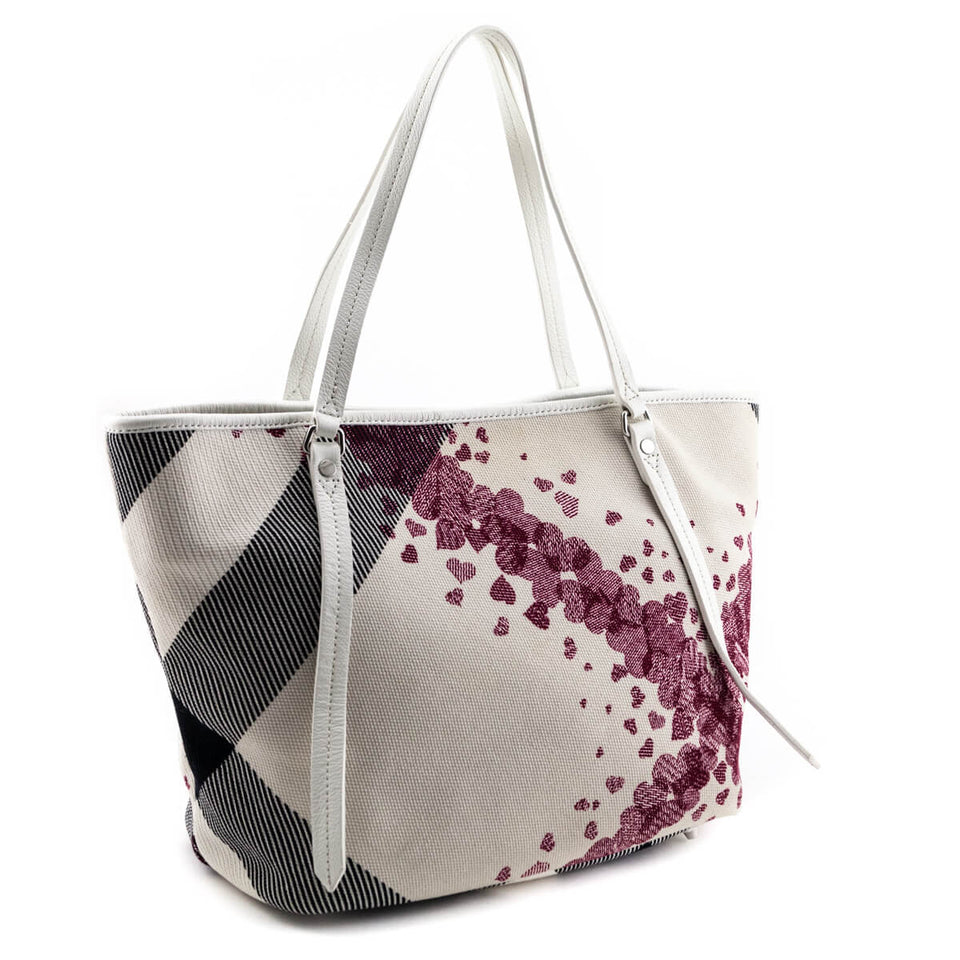 Burberry White Canvas Confetti Heart Medium Cantley Tote