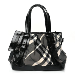 Burberry BLACK BEAT CHECK NYLON MEDIUM LOWRY TOTE BAG
