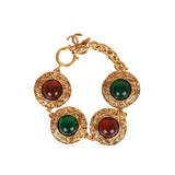 Chanel Vintage Gold, Green and Red Gripoix Medallion Bracelet