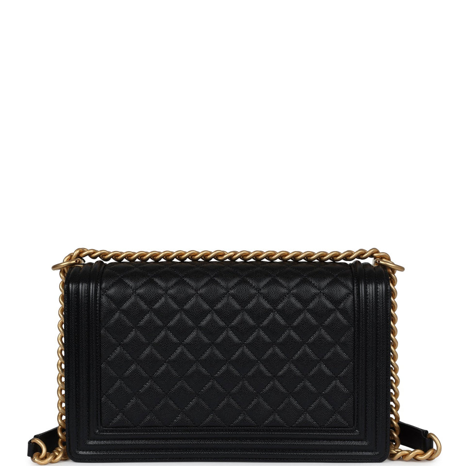 Chanel New Medium Boy Bag Black Caviar Antique Gold Hardware
