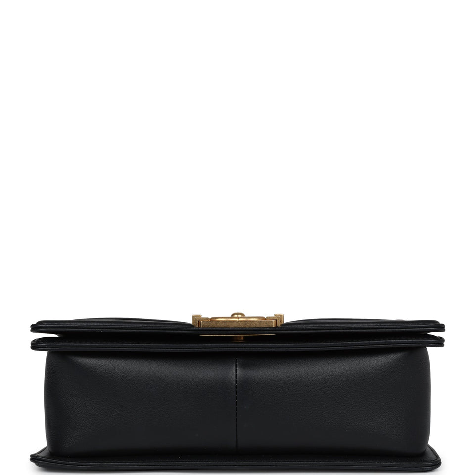 Chanel Medium Boy Bag Black Calfskin Antique Gold Hardware