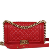 Chanel Medium Boy Bag Red Lambskin Antique Gold Hardware