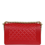 Chanel Medium Boy Bag Red Lambskin Antique Gold Hardware