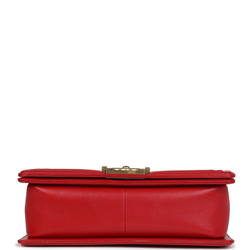 Chanel Medium Boy Bag Red Lambskin Antique Gold Hardware