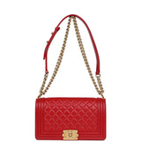 Chanel Medium Boy Bag Red Lambskin Antique Gold Hardware