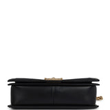 Chanel New Medium Chevron Boy Bag Black Calfskin Antique Gold Hardware