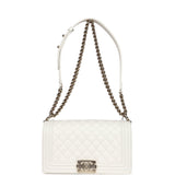 Chanel Medium Boy Bag White Caviar Light Gold Hardware