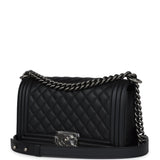 Chanel Medium Boy Bag Black Calfskin Aged Ruthenium Hardware