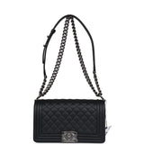 Chanel Medium Boy Bag Black Calfskin Aged Ruthenium Hardware